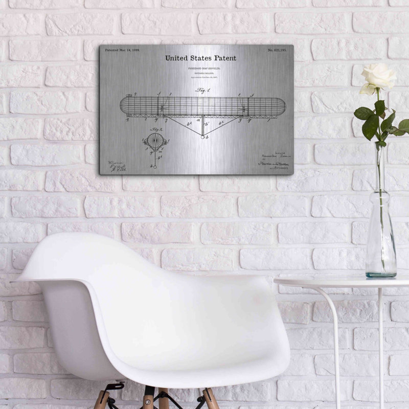 «Navigable Balloon Blueprint Brevet White» par Patents, H 16 po x l 24 po
