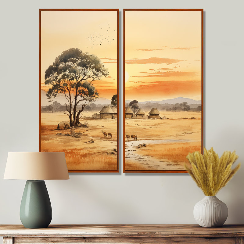 «Beige African Safari Landscape IV», reproduction d'art sur toile beige, H 40 po x l 40 po, Brun
