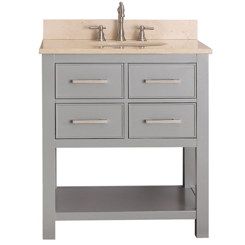 Brooks 31'' W Single Vanity, Chilled Gray, White Engineered Marble, Oval