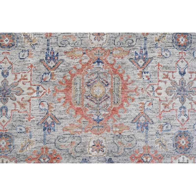 Tapis gris clair et bleu marine de haute qualité noué à la main, Rectangle 9 pi x 12 pi