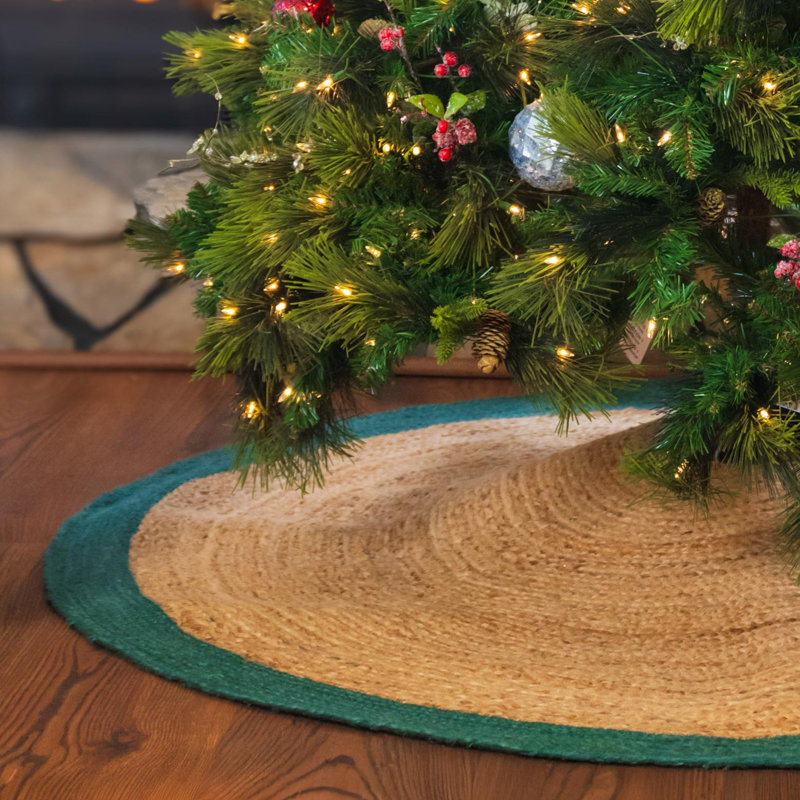 Jupe d'arbre de Noël à tisser Unique, Vert / beige, Rond 4 pi 1 po