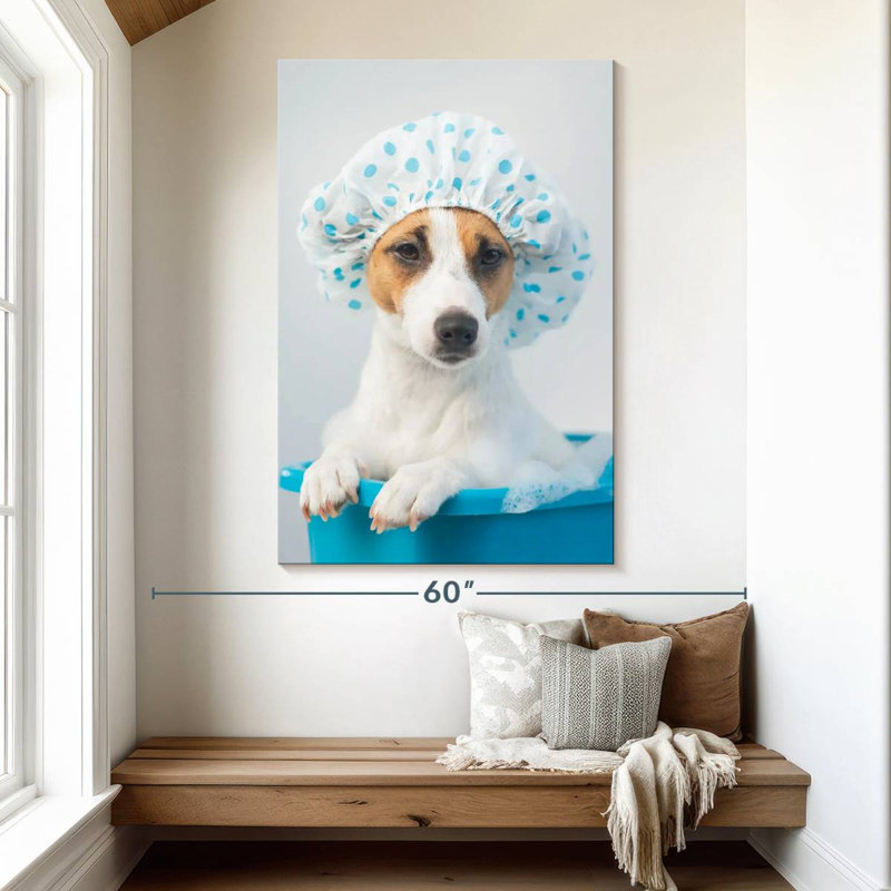Ketti Terrier In Blue Bath, 51" H x 34" W