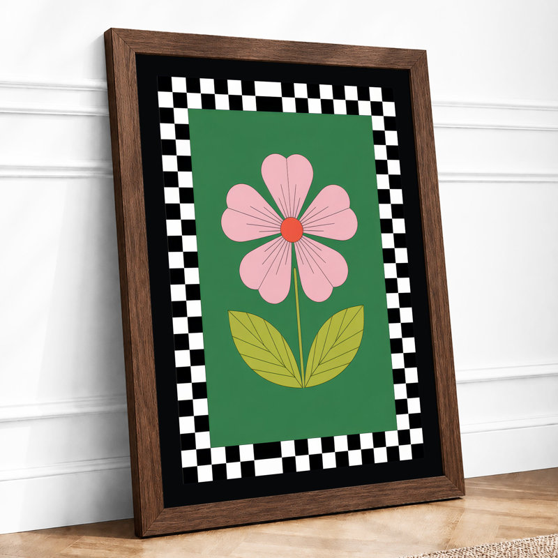 Pink Bloom Minimal Botanical - Framed Print, Walnut, A3 - 42.0 x 29.7 cm