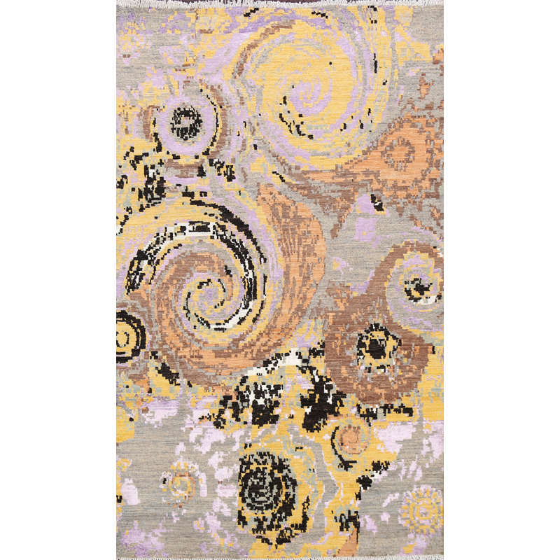 Tapis oriental contemporain abstrait à motif végétal noué à la main 4 x 6