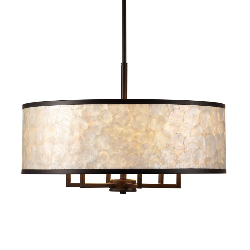 Lustre cylindrique 24 lumières 6 pouces Capiz, Bronze frotté à l'huile
