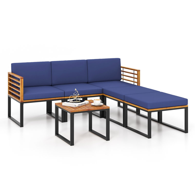 Ensemble de conversation pour patio pour 5 personnes en bois d'acacia avec coussins