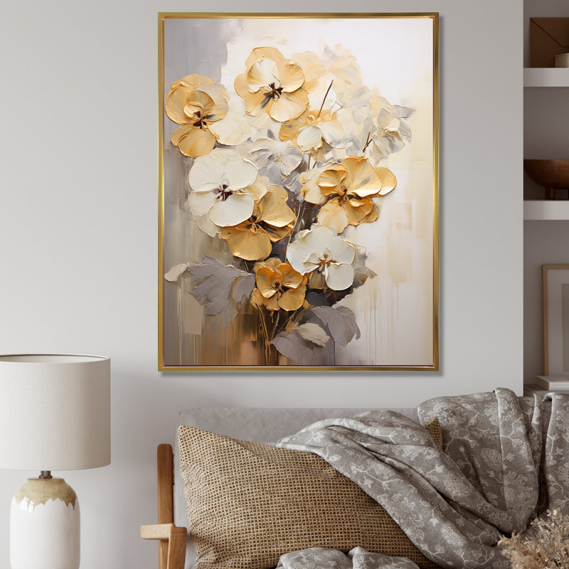 Minimalisme Pansy Radiance Bouquet I, Cadre flottant doré, H 32 po x l 24 po x P 1 po
