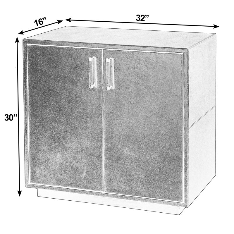 Sudie 32 in. W Wood and Leather 2 Door Accent Cabinet, Gold