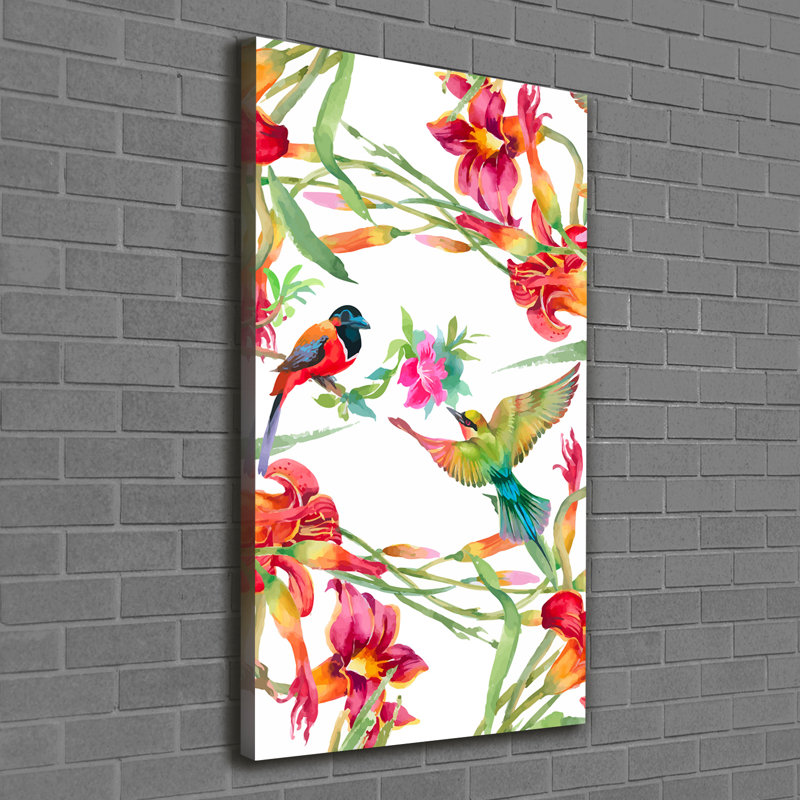 Birds And Flowers - Wrapped Canvas Print
