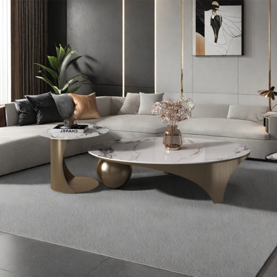 Modern oval rock plate coffee table