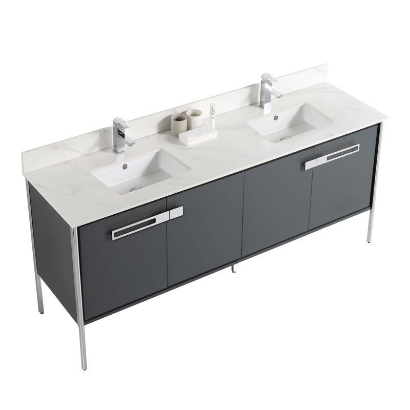 Meuble-lavabo double 72 po, Chrome poli, Gris Onix