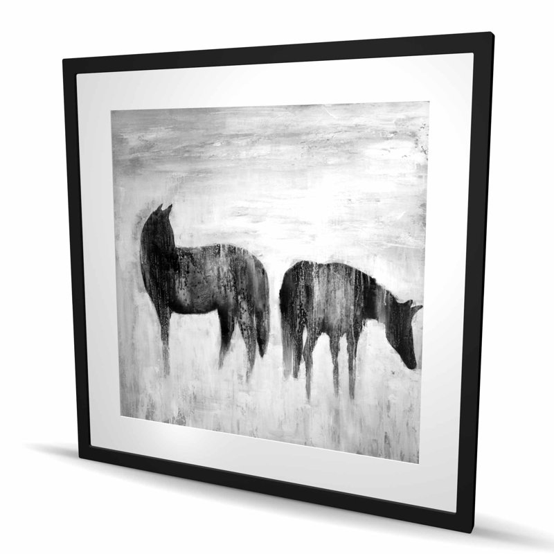 «Horses Silhouettes in the Mist», reproduction encadrée moderne noire, H 36 po x l 36 po, Noir