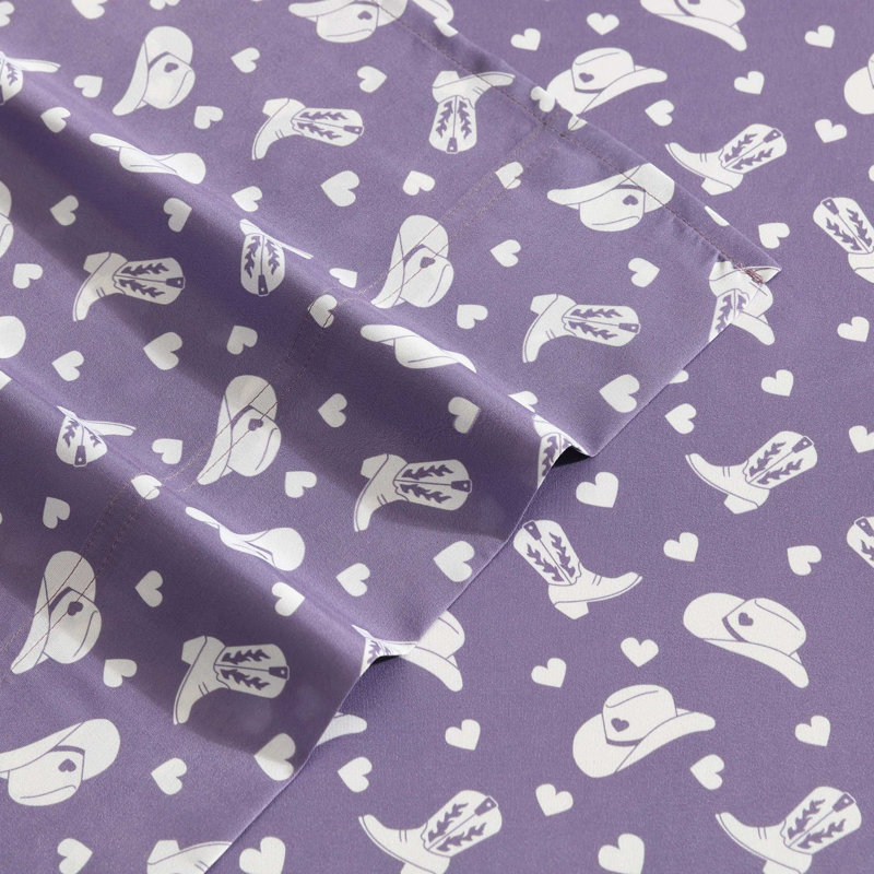 Betsey Johnson Printed Novelty Sheet Sets, Cowgirl Disco Purple, Twin XL Sheet Set with 1 Standard Pillowcase