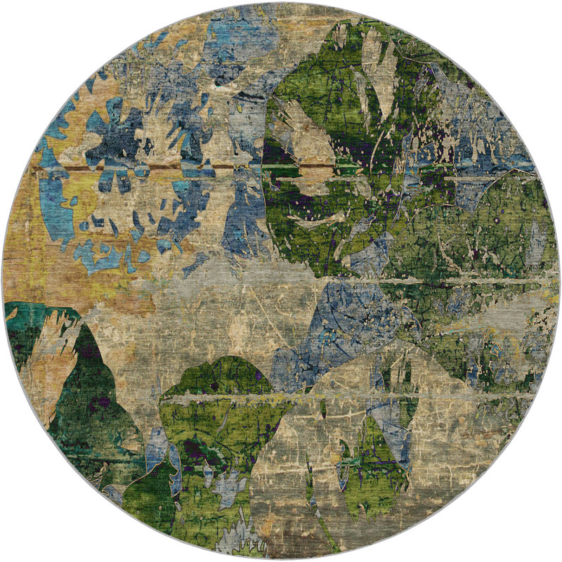 Premium Machine Washable Dream Shag ADS555 Abstract Fauna Rug, Taupe, 8' Round