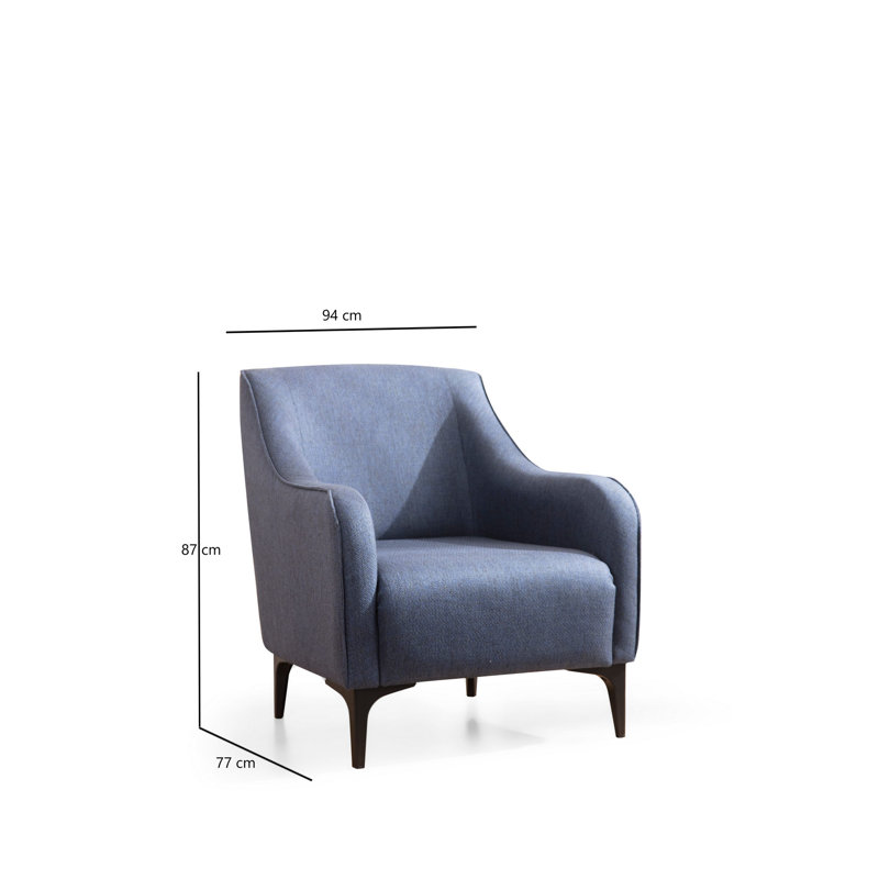 Élégant fauteuil à oreilles bleu de 37,0 po x 34,3 po x 30,3 po | Structure et panneau en bois de hêtre, tissu 100% polyester | Confort avec 2 coussins, coussins en mousse et en plumes de 8 cm | Idéal pour les décors hôteliers, industriels et scand