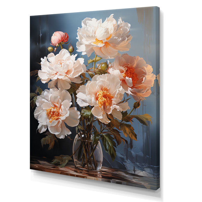 "Zulmarie White Pivoines", impression romantique sur toile encadrée, H 32 po x l 24 po x P 1 po, Toile tendue