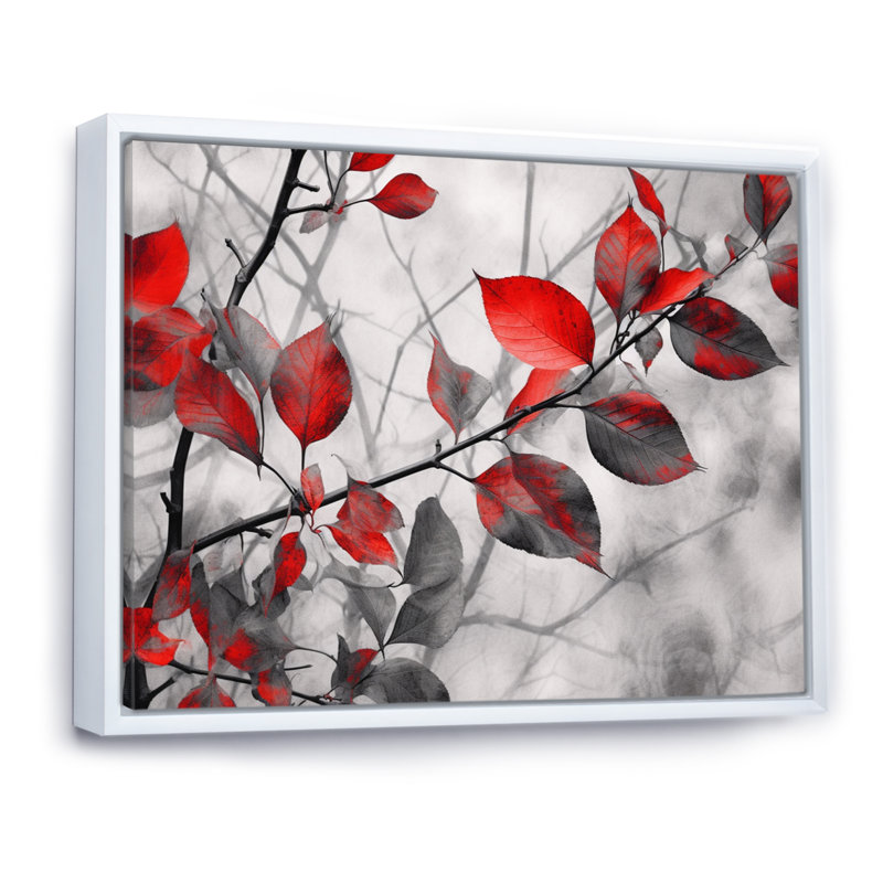 «Red Grey Leaves On Tree IV», reproduction d'art sur toile, H 16 po x l 32 po x P 1 po, Cadre flottant blanc