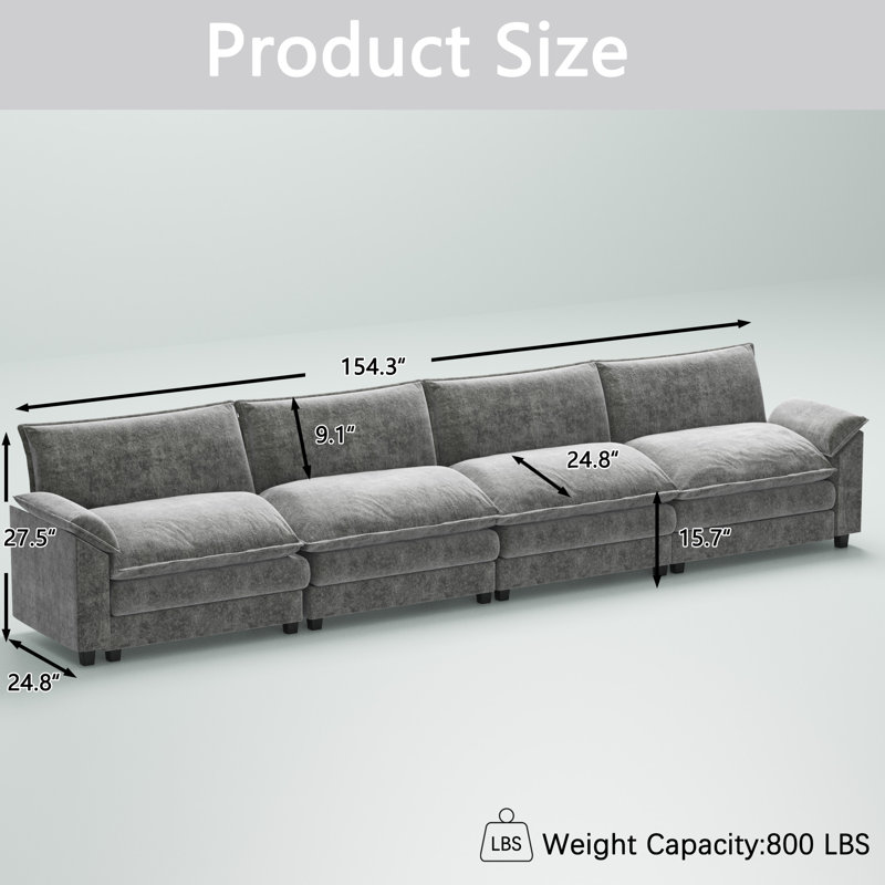 Canapé modulaire 154 po Chenille, Gris chenille