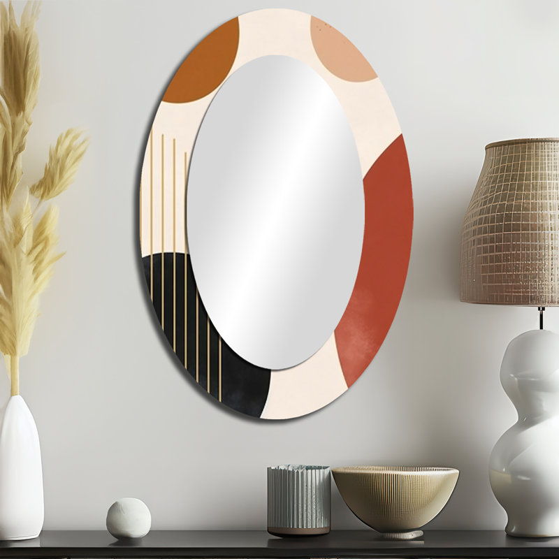 Miroir mural beige moderne à motif bohème minimaliste 2, H 36 po x l 24 po