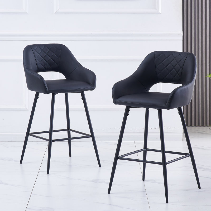 Cowles 67cm Faux Leather Arm Bar Stool, Black