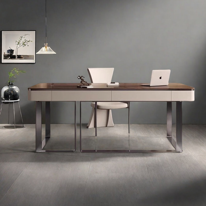 Swenson Solid Wood Stainless Steel Computer Desk