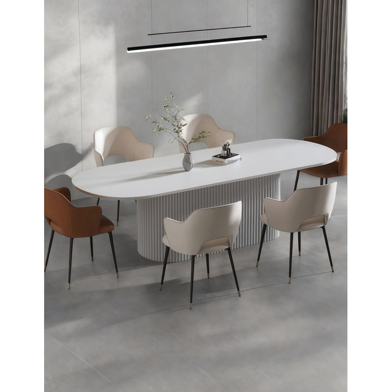 Table de salle à manger ovale en bois massif blanc, H 29,50 po x L 63 po x l 27,60 po