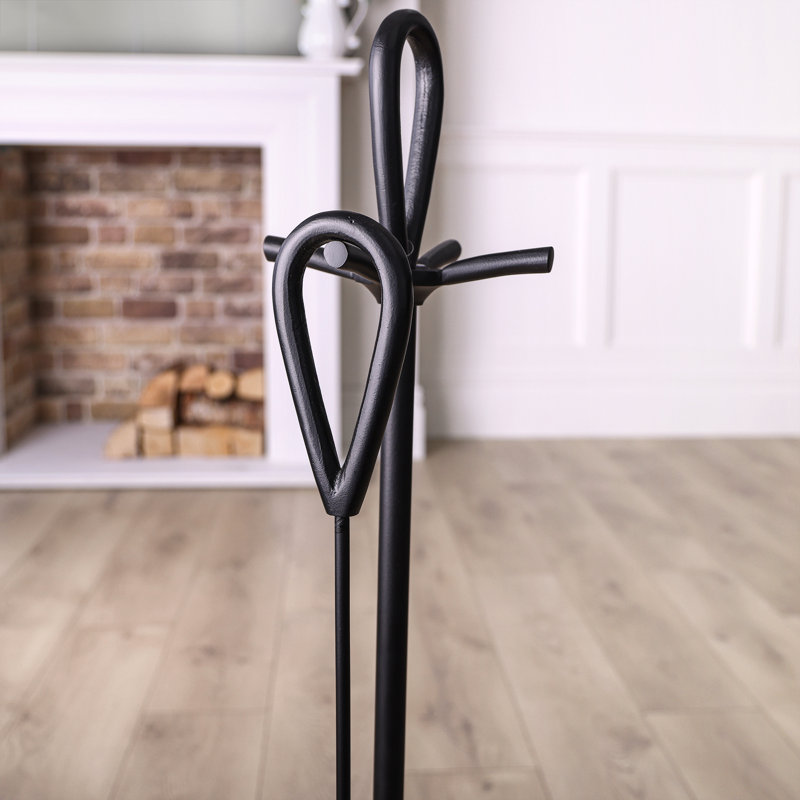 Alexeis Iron Fireplace Tool Set, Black