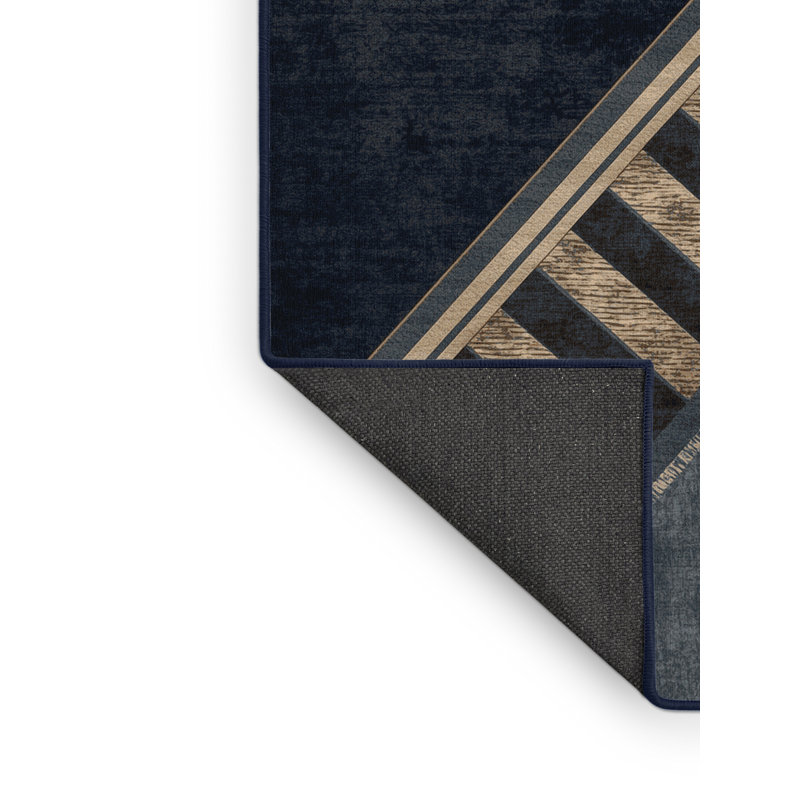 Soft Plush Athanas Spartan Spear Classic Striped Area Rug in Gray – Navy Binding, 4x6