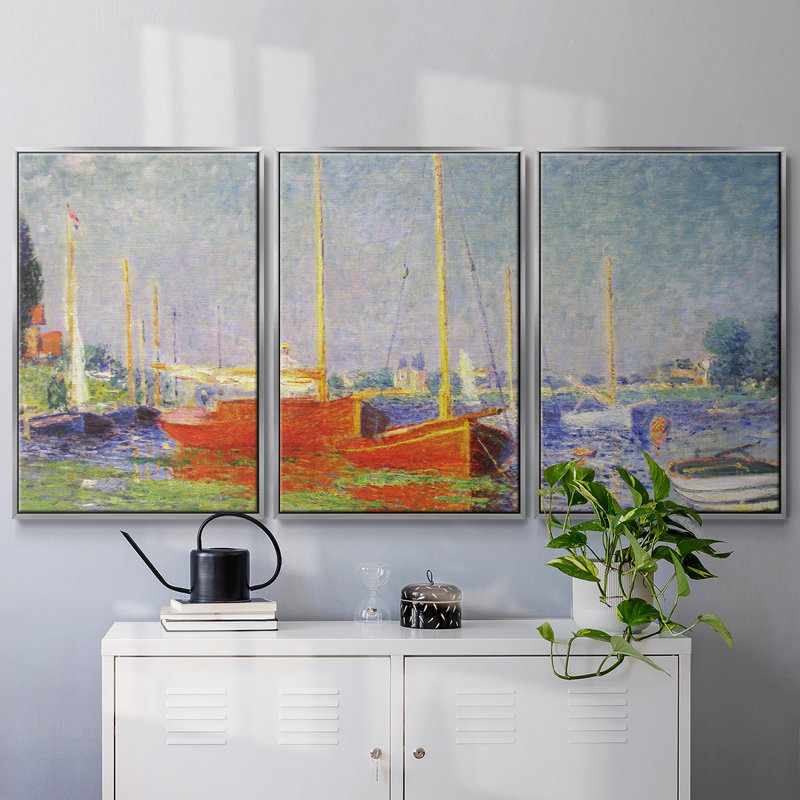 Monet, reproduction sur toile 3 pièces, H 36 po x l 75 po x P 2 po, Argent