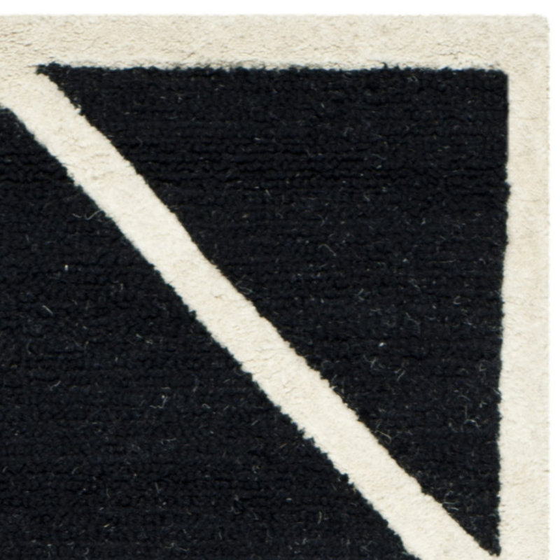 Tapis noir / blanc en laine touffeté à la main Sanyla, Rectangle 2 pi x 3 pi