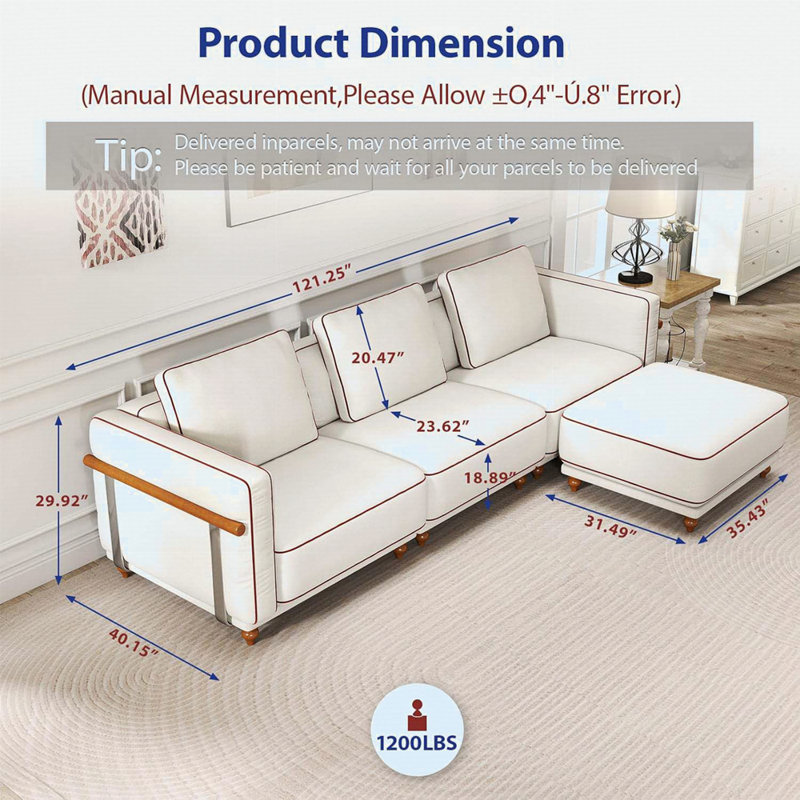 121" Modular Sectional Sofa Luxury Cloud Sofa With Ottoman, 29.92" H x 121.25" W x 40.15" D, 4