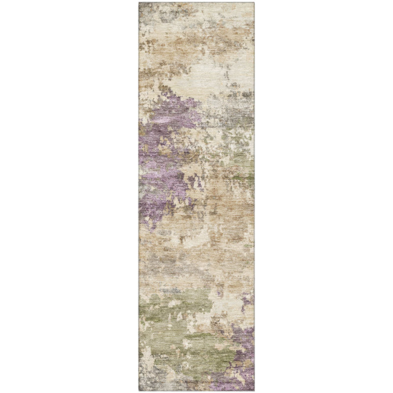 Tapis abstrait lavable à la machine de qualité supérieure Mayfield AMF2068, Beige, Tapis de couloir 2 pi 3 po x 7 pi 6 po