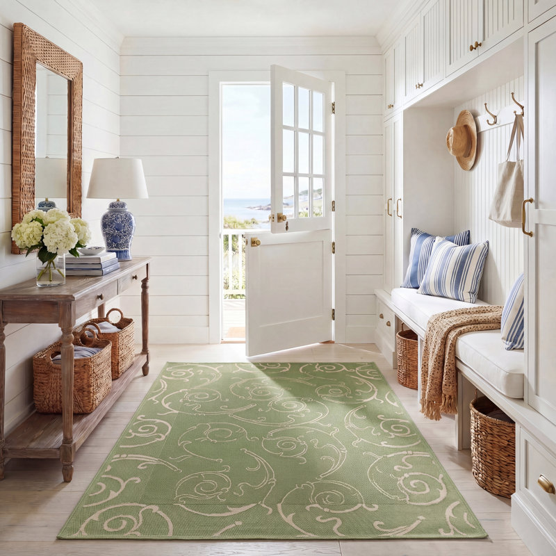 Tapis olive / naturel Davonia, Rectangle 5 pi 3 po x 7 pi 7 po