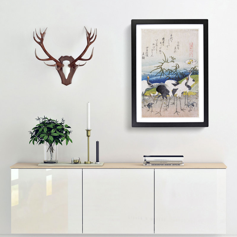 Group of Storks by Katsushika Hokusai - Picture Frame Painting Print, 36cm H x 27cm W x 2cm D, Black Framed