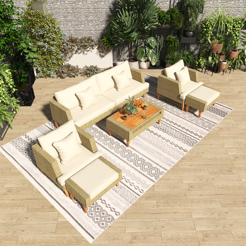 78.6''Wicker Outdoor Patio Sofa Set With Beige Cushions, Brown