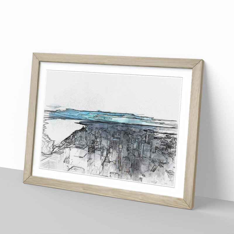 The Seattle Washington Skyline in Abstract - Picture Frame Graphic Art Print, 35cm H x 50cm W x 2cm D, Oak