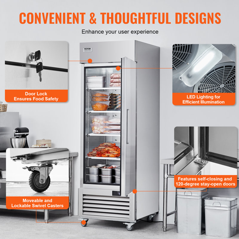VEVOR 19.32 Cu. Ft. Stainless Steel Reach-In Freezer with Auto-Defrost