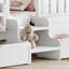 Grand lit pour enfants avec tablettes intégrées et tiroirs de rangement, escalier de sécurité et garde-corps, blanc-130068552-130068554
