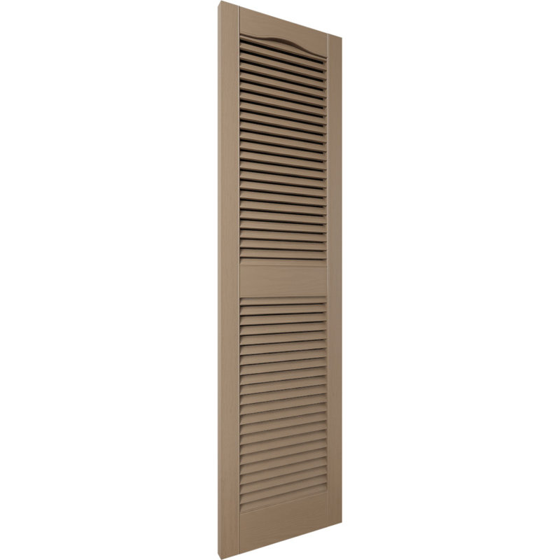 Lifetime Vinyl, TailorMade Cathedral Top Centre Mullion, Open Louvre Shutters, w/Shutter-Loks (Per Pair), 12", French Roast