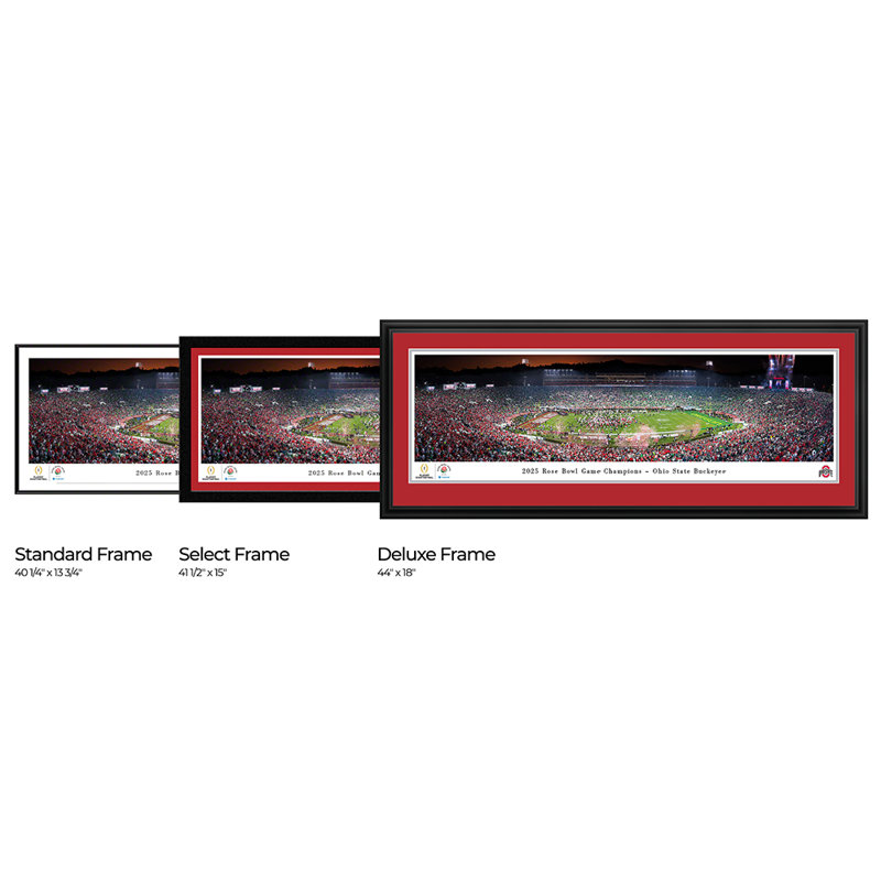 2025 Rose Bowl Champion, Ohio State, affiches et impressions encadrées, Cadre noir, Gris / rouge