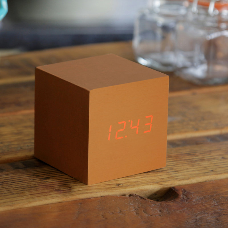 Sleek & Chic Modern Digital Wood Electric Alarm Tabletop Clock, Copper/Red