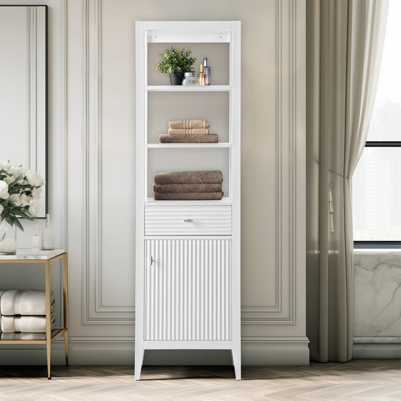 Armoire à linge autoportante, Blanc linéaire, Or brossé