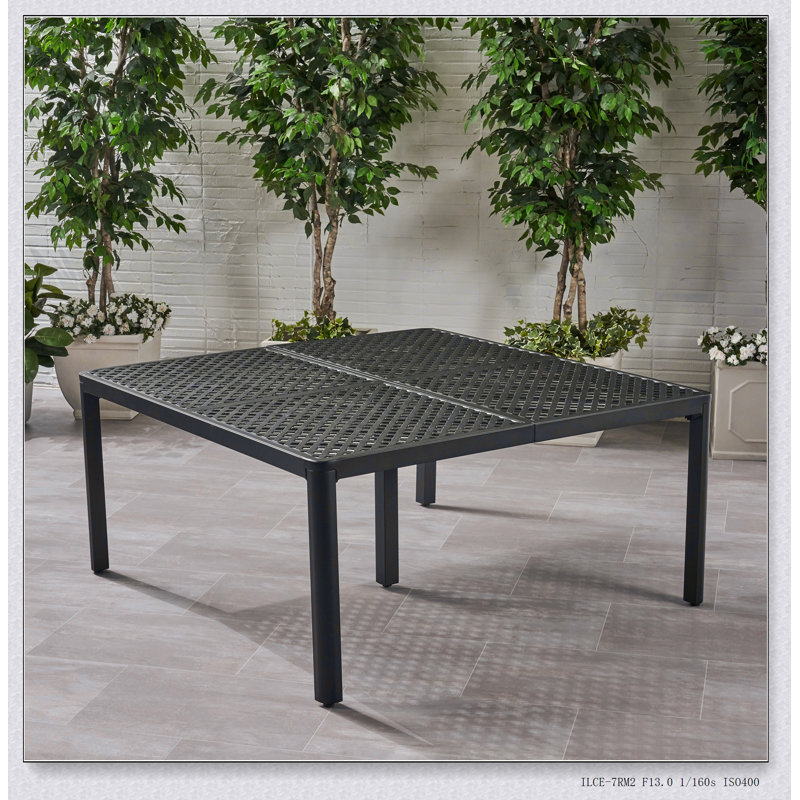 Table de salle à manger d'extérieur moderne en aluminium avec accents tissés, Noir