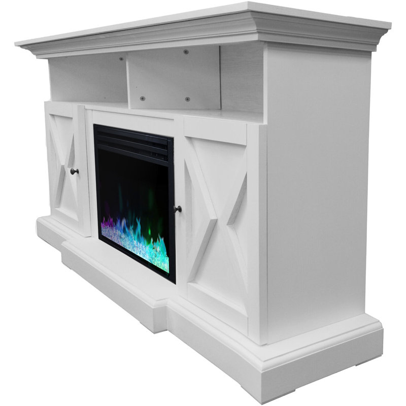 Summit White MDF Electric Fireplace TV Stand with LED Lights
