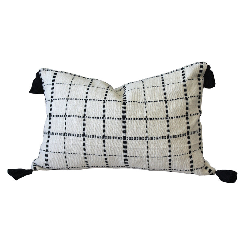Housse de coussin lombaire noire et ivoire