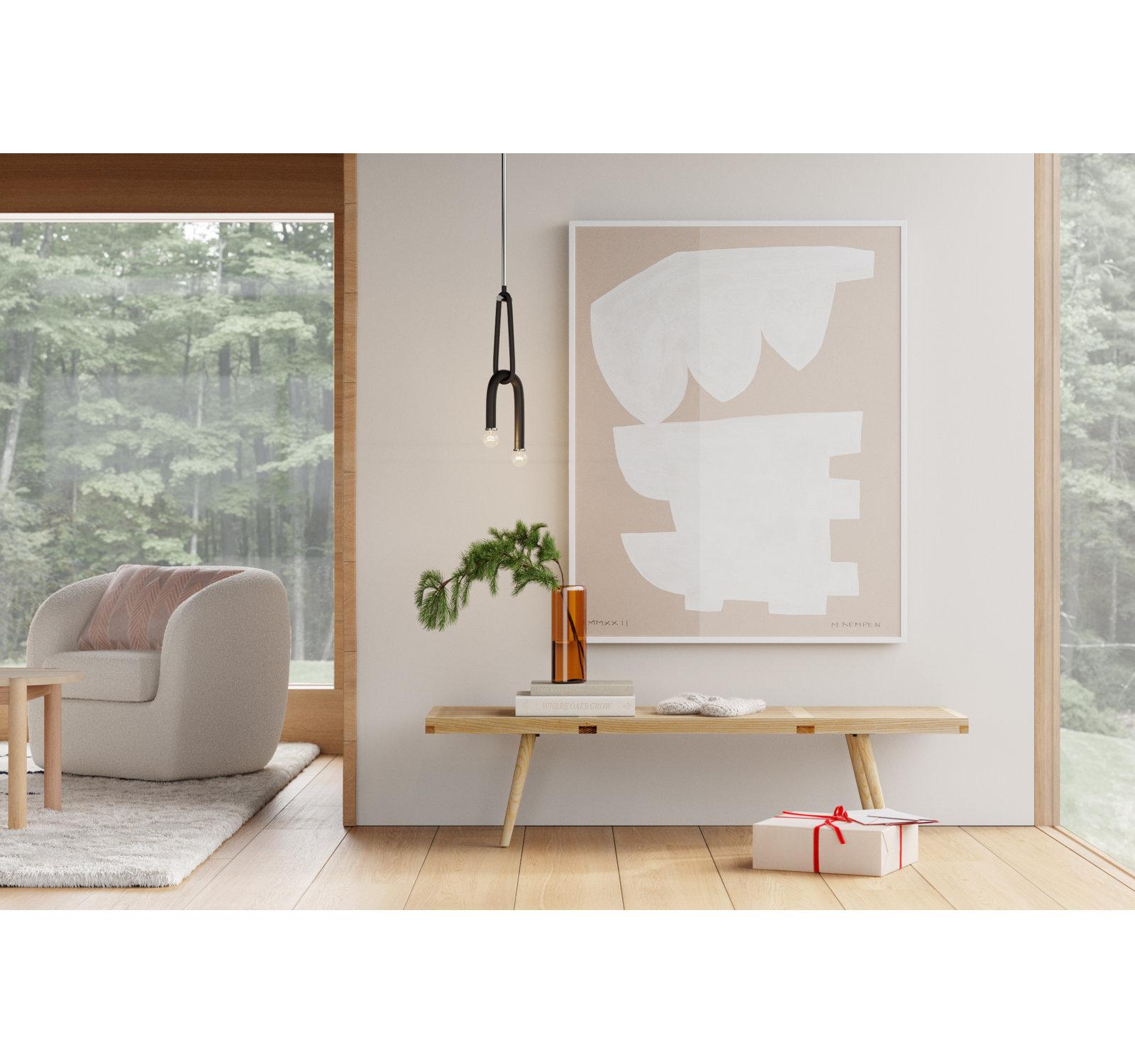 Gallman "Modules in White 1" Painting, 40" W x 50" H, White Framed