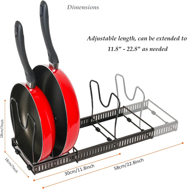 Expandable Pot Organizer with 10 Adjustable Compartments for Kitchen Cabinet Cookware, Bronze