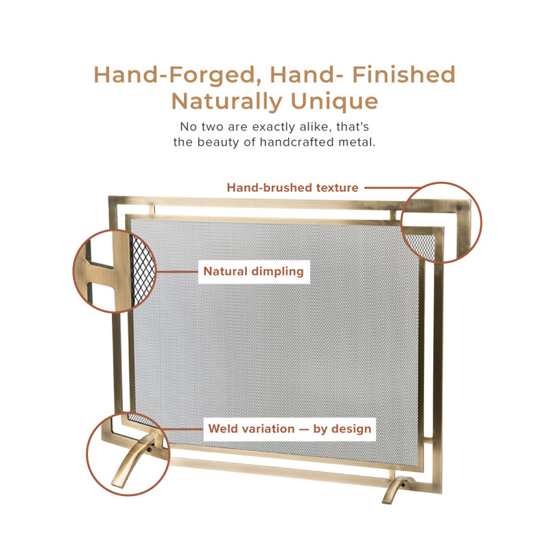 Gatsby 1 Panel Steel Fireplace Screen, Aged Brass