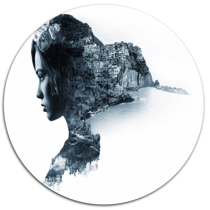 « femme portrait double exposition », impression, H 11 po x l 11 po x P 1 po, Métal