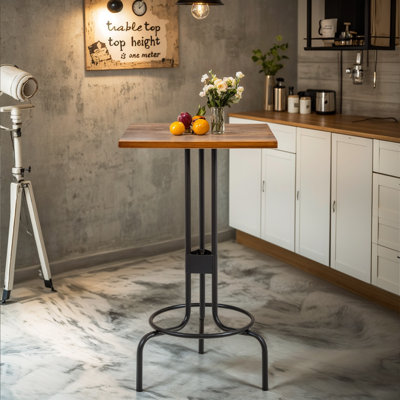 Lindra Pine Square Solid Wood Top with Iron Base Dining Table